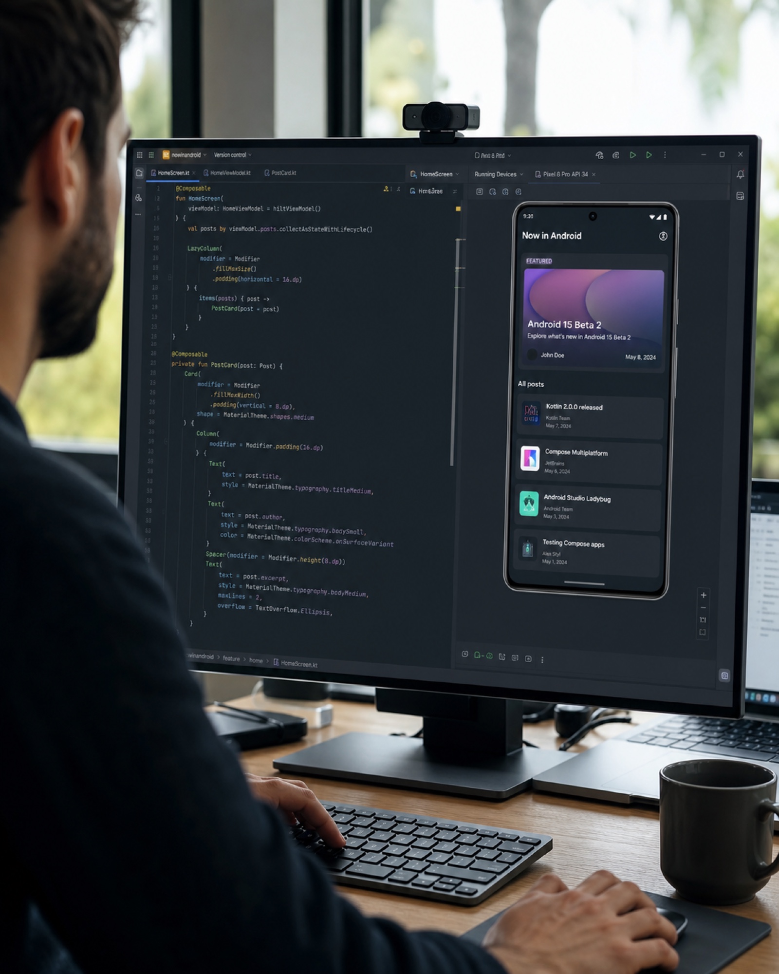 Developer testing an app across several Android phones