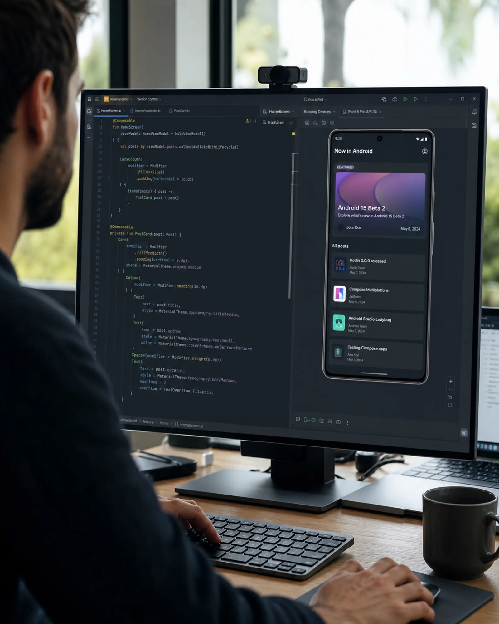 Developer testing an app across several Android phones