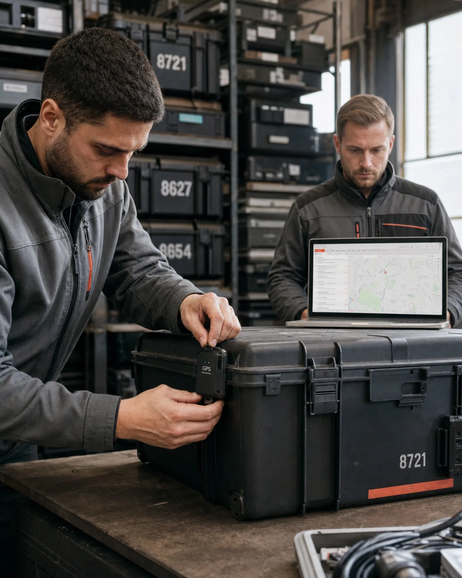 Technician checking machine monitoring data