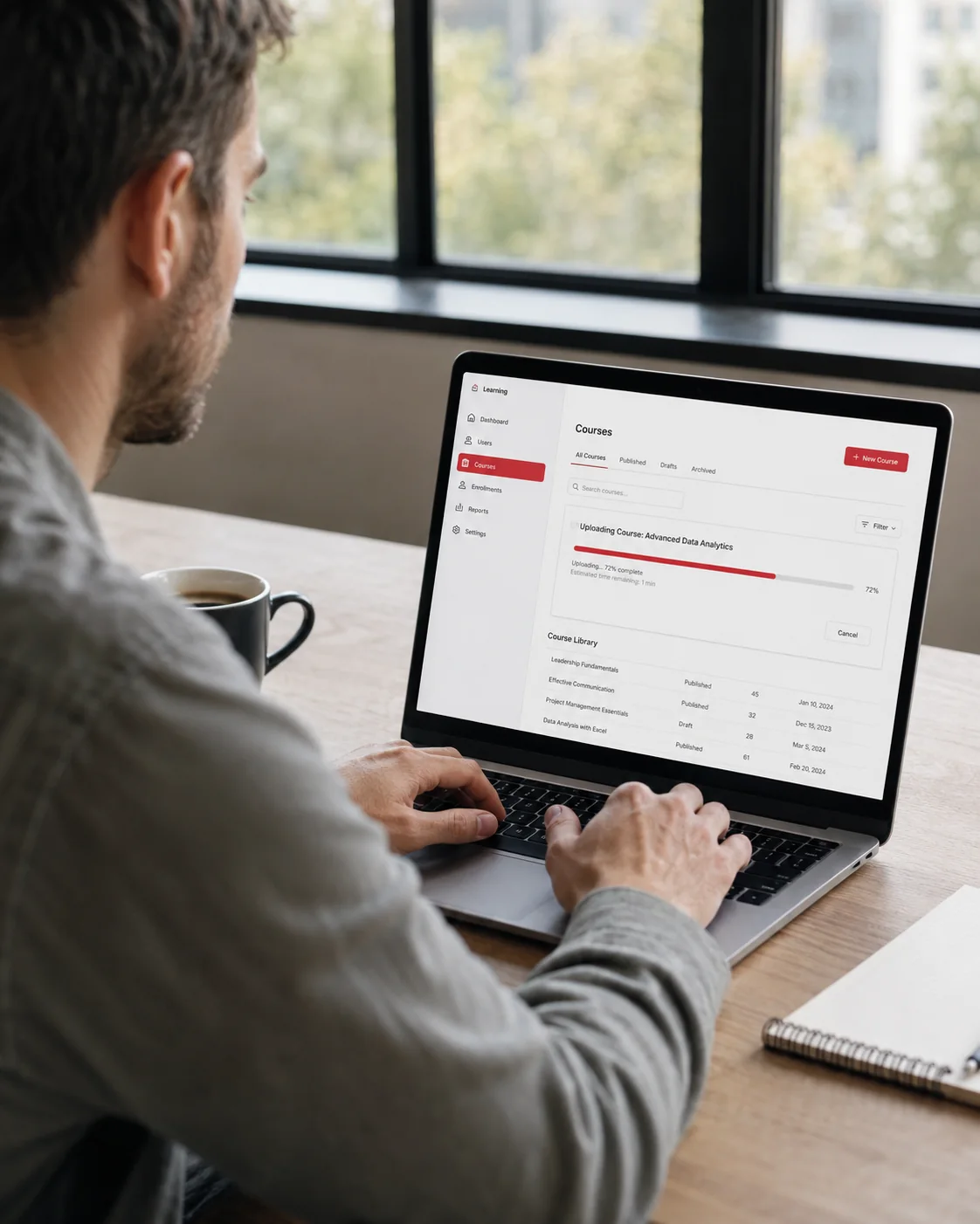 A course package being uploaded on an LMS admin screen
